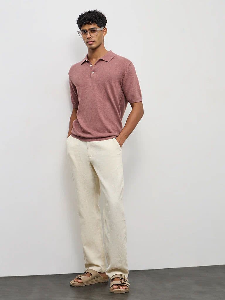 ETA Dusty Pink Relaxed-Fit Cotton-Blend Polo T-Shirt