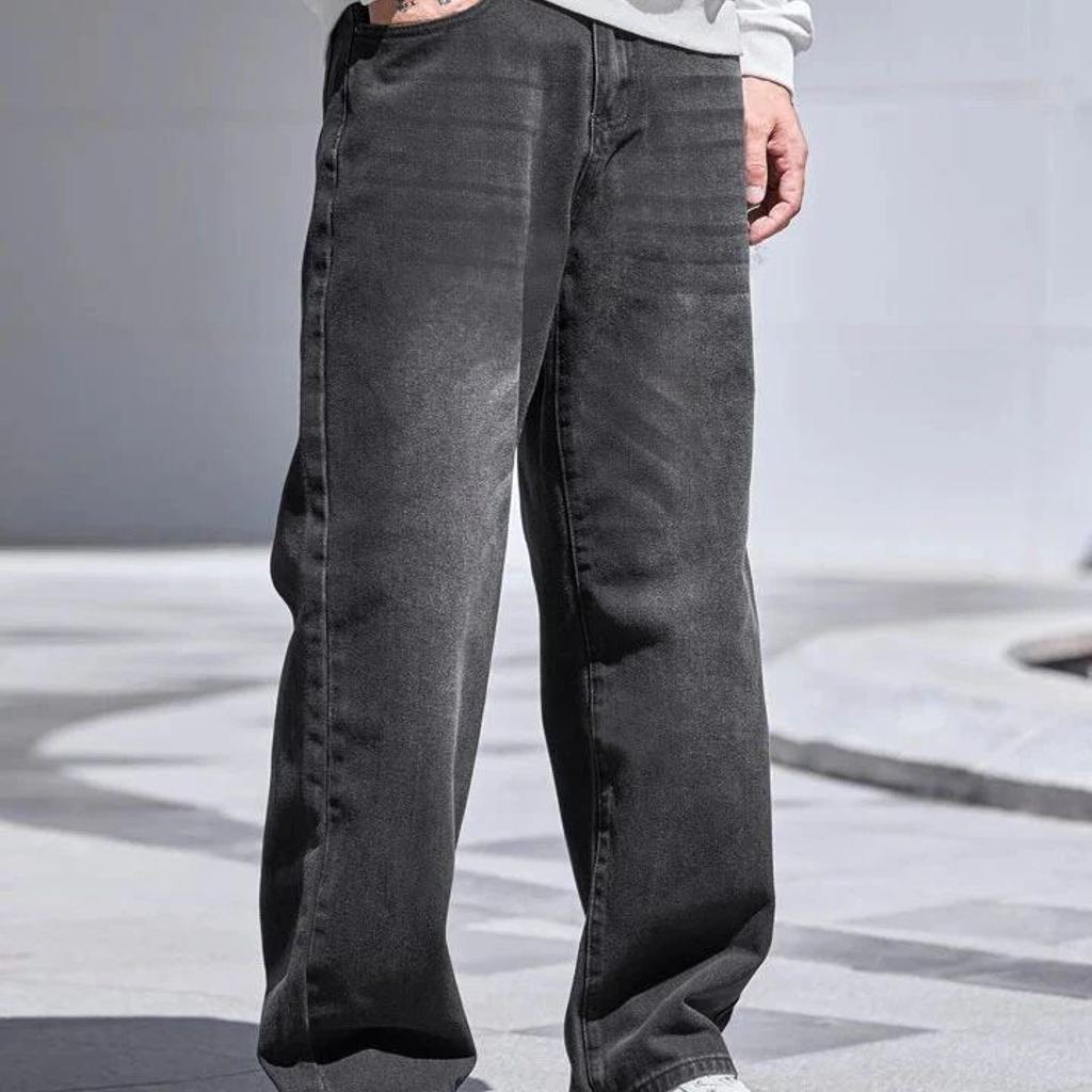 Charcoal Raw Wash Baggy Fit Jeans