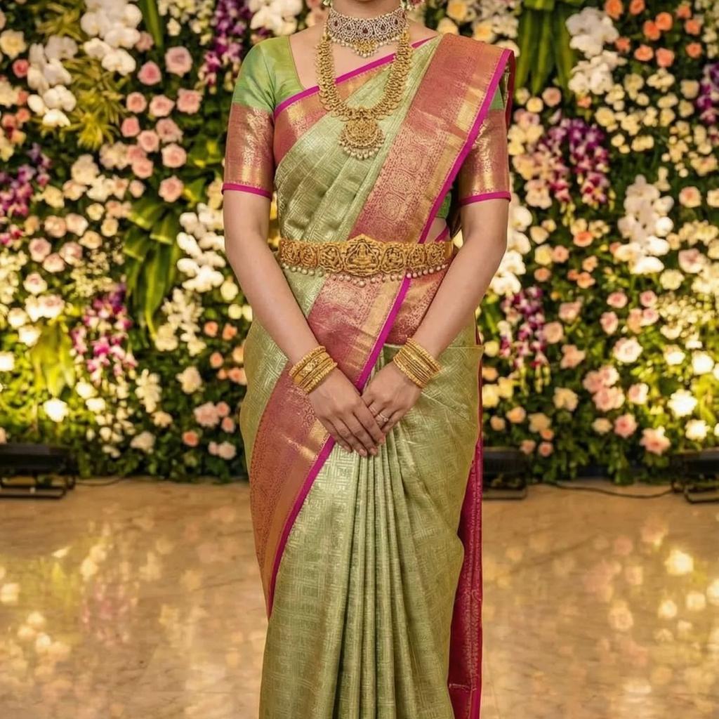 MIMOSA Women's Woven Design Kanjivaram Style Art Silk Saree with Blouse Piece - Green (SA00001522GRNFREE)