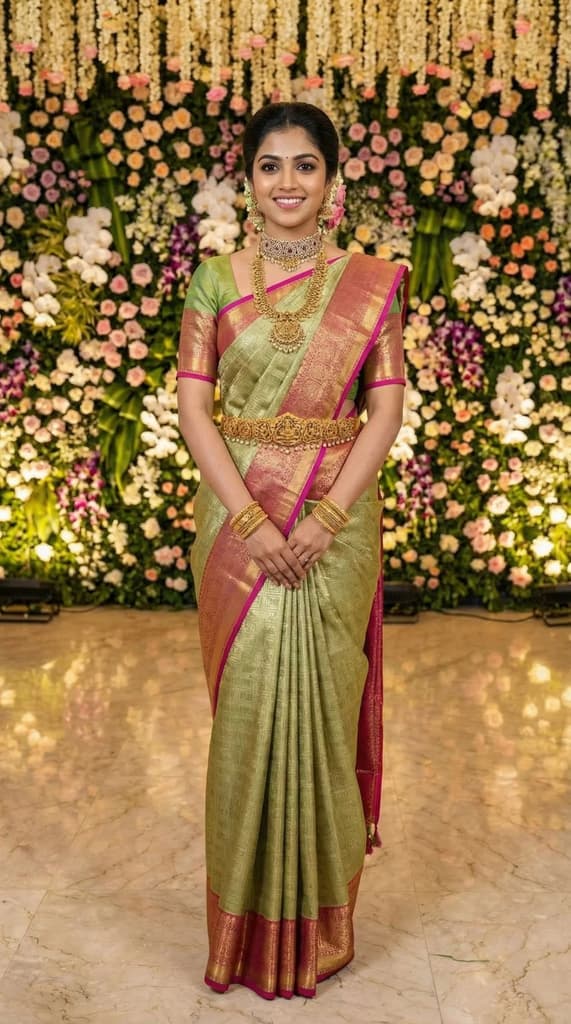 MIMOSA Women's Woven Design Kanjivaram Style Art Silk Saree with Blouse Piece - Green (SA00001522GRNFREE) — Default Title