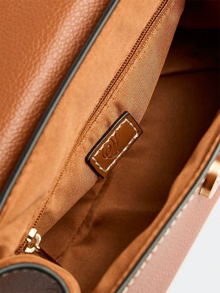 Westside Brown Textured Satchel Bag with a Scarf — photo 4