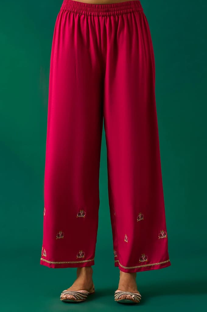 Pink Embroidered Straight Rayon Kurta with Parallel Pant and Dupatta Set — photo 6