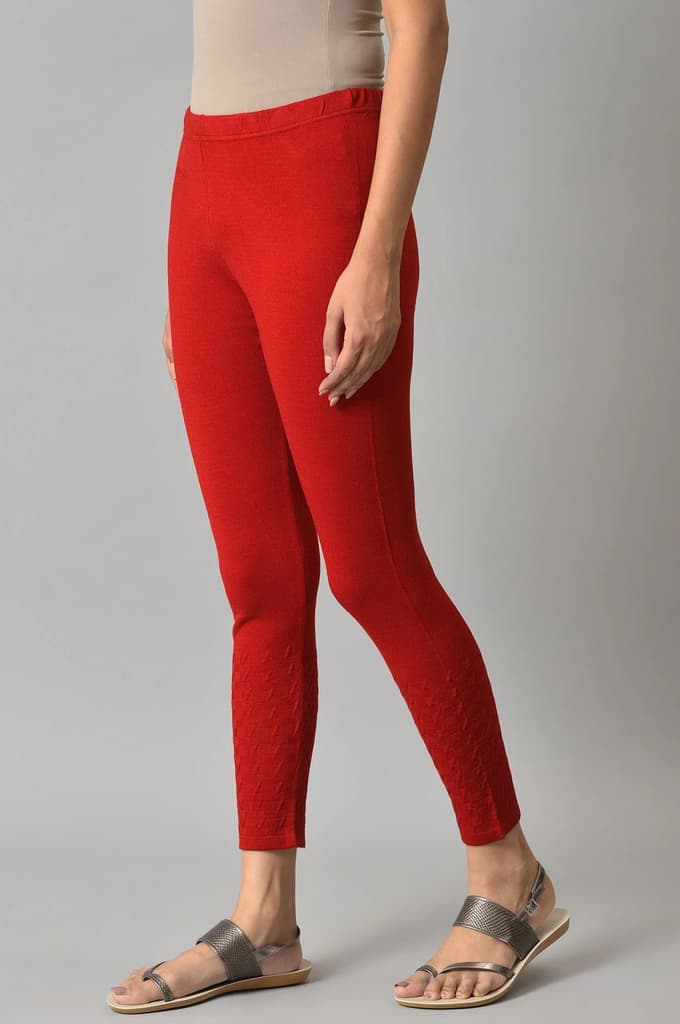 Red Solid Skinny Tights With Elasticated Waistband — photo 3