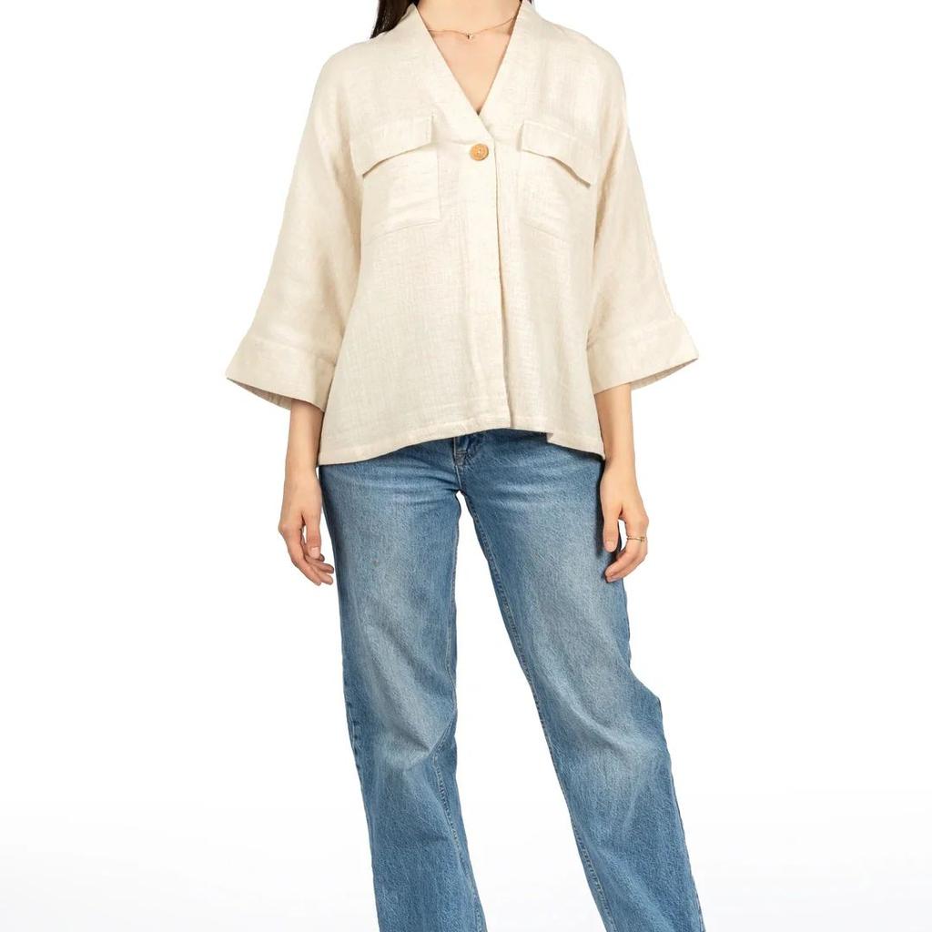 Beige Cotton Double Cloth Spandex Top
