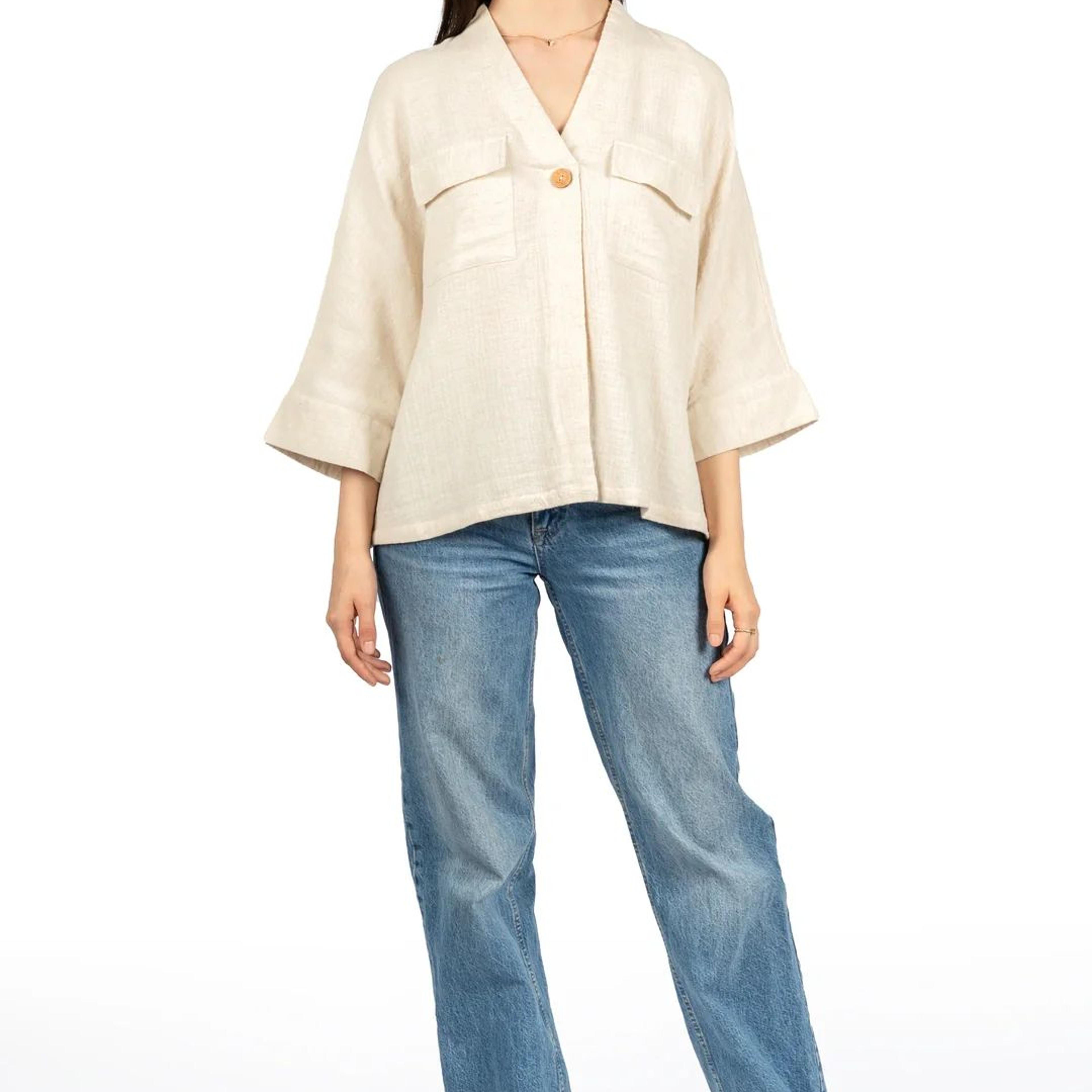 Beige Cotton Double Cloth Spandex Top