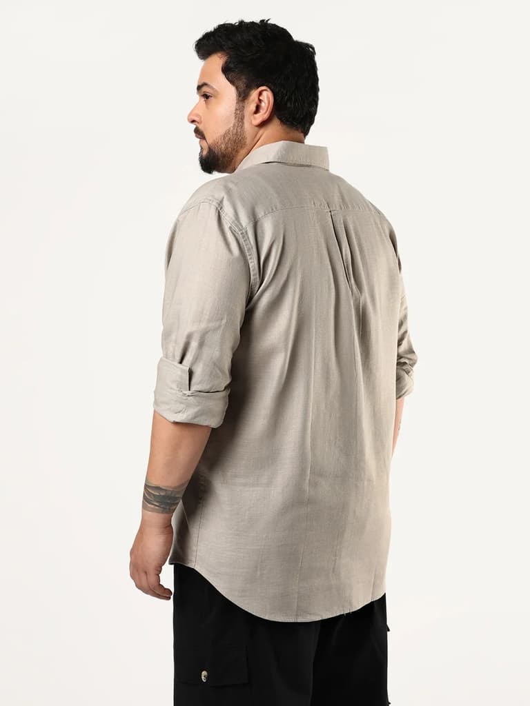 Plus Men's Grey Linen Blend Full Sleeve Relaxed Fit Casual Solid Shirt — photo 3