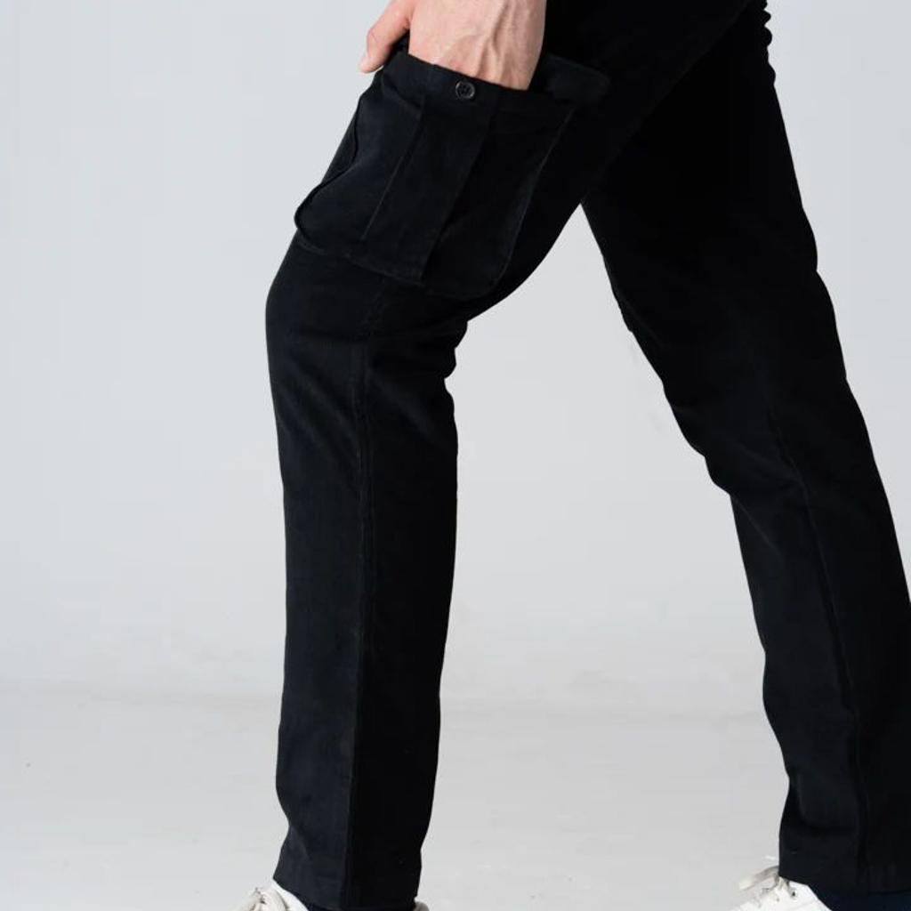 Black Corduroy Stretch Cargo Pants