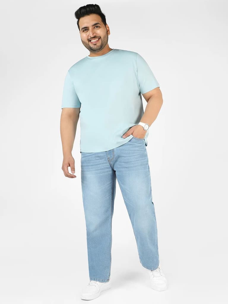 Plus Men's Light Blue Regular Fit Washed Jeans Stretchable — photo 4