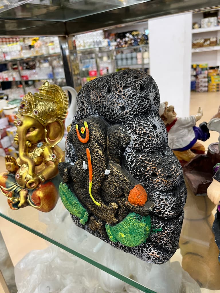 Ganesha Statue | Sculpture | Stone | Black, Orange, Green