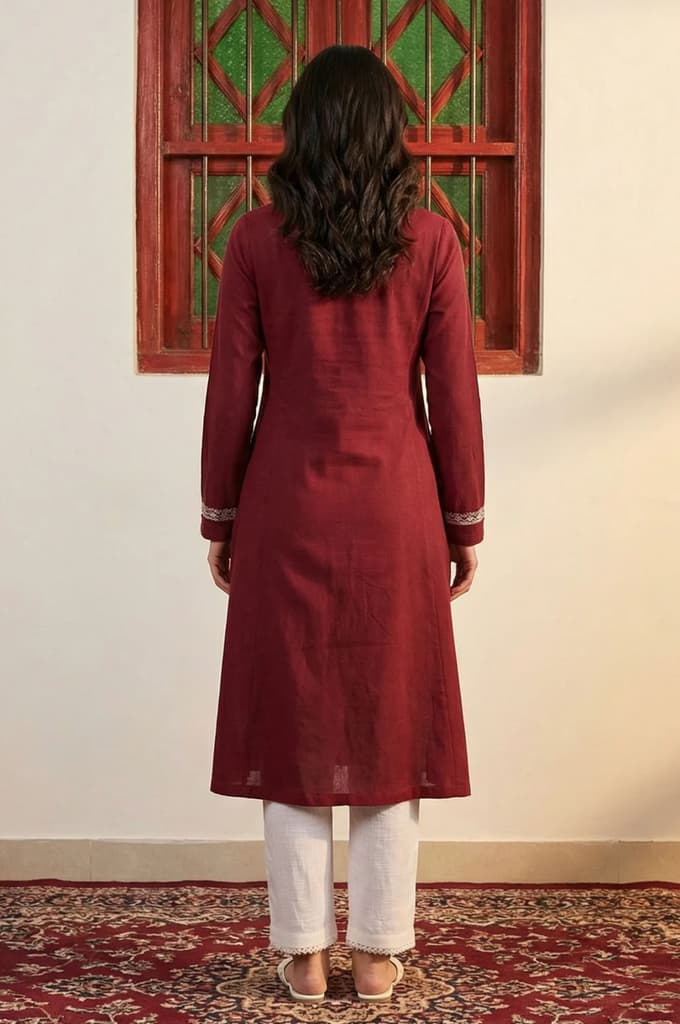 Maroon Embroidered Thread Work Acrylic A-line Kurta — photo 4