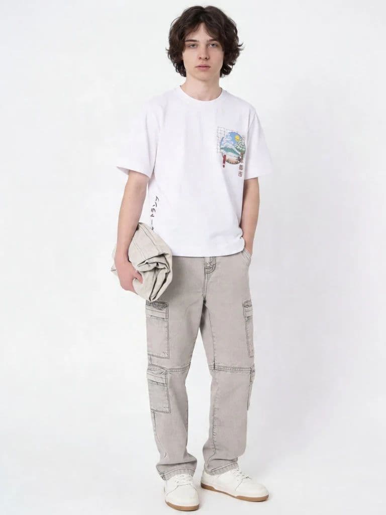 Y&F Kids Boys Off-White Scenic-Inspired Cotton T-Shirt