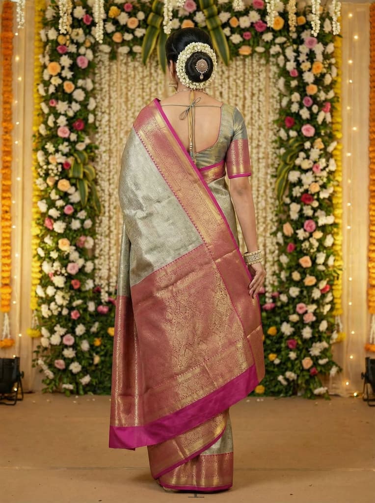 MIMOSA Women's Woven Design Kanjivaram Style Art Silk Saree with Blouse Piece - Navy Blue (SA00001522NVFREE) — photo 4