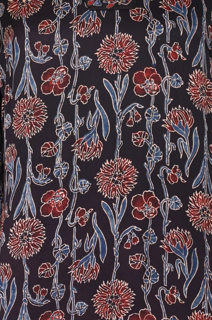 Brown Block Printed Sequins Satin Straight Kurta — photo 2