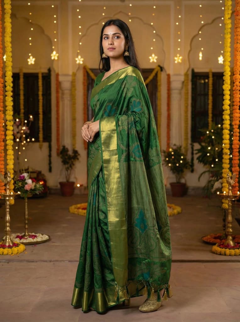 MIMOSA Women's Woven Design Mysore Silk Style Crepe Saree with Blouse Piece - Green ( SA00003135GRNFREE ) — photo 3