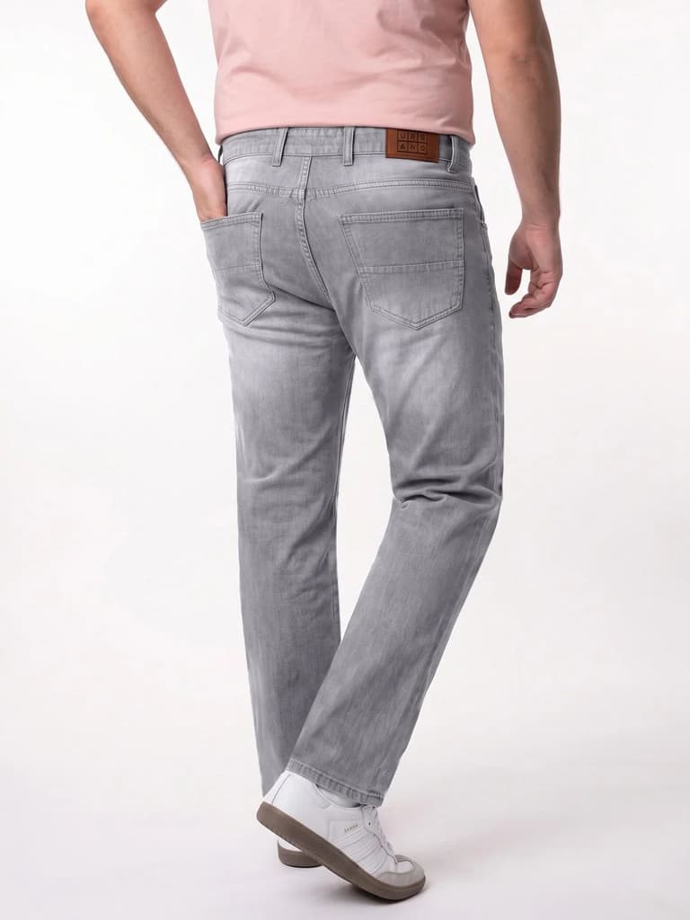 Plus Men's Ice Grey Relaxed Fit Washed Denim Jeans Non-Stretchable — photo 3