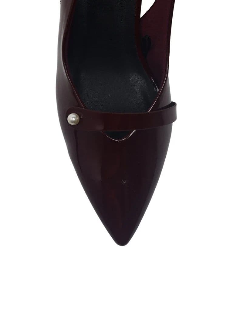 LUNA BLU Burgundy Pearl Embellished Kitten Heel Mules — photo 4