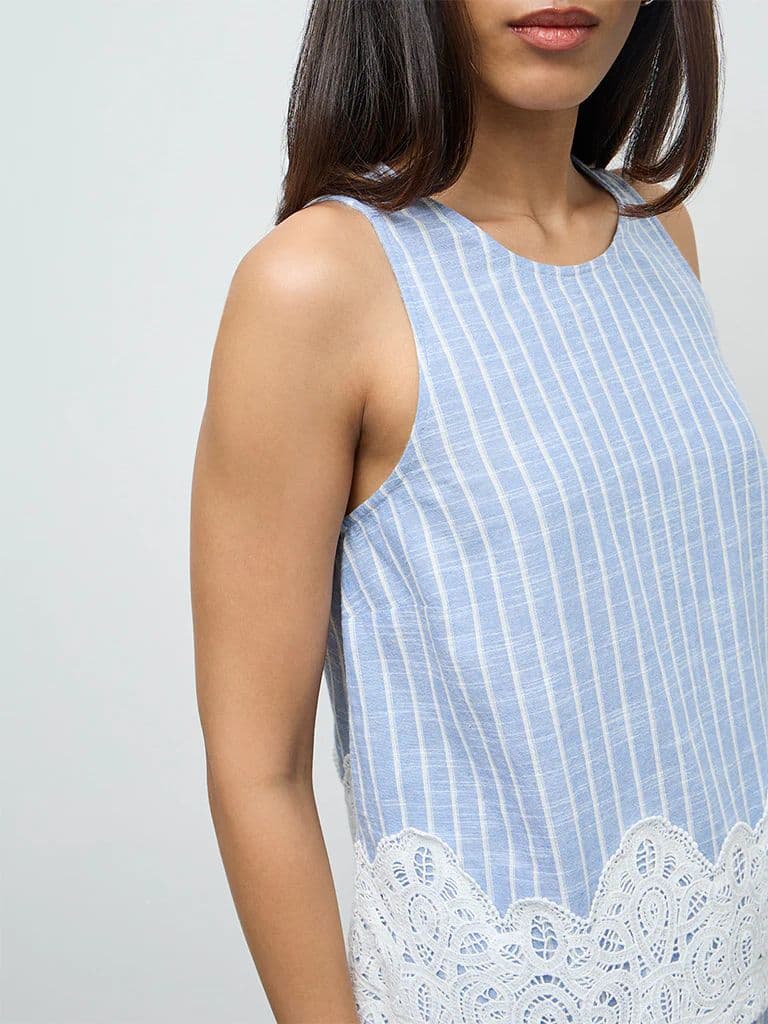 LOV Light Blue Striped Cotton Top — photo 3