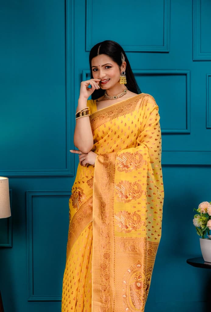 Mimosa Women's Woven Design Banarasi Style Art Silk Saree With Blouse Piece : SA00001809GDFREE — photo 2