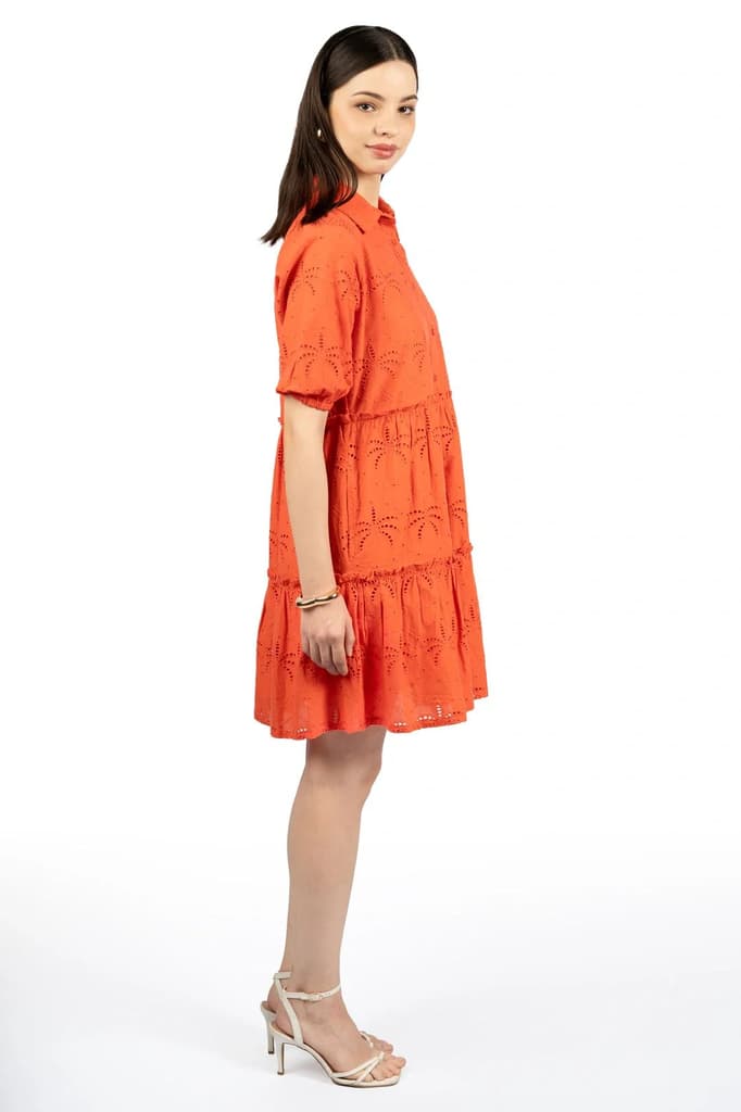 Red Cotton Schiffli Fit & Flare Dress — photo 3
