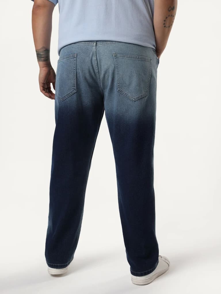 Plus Men's Blue Straight Fit Heavy Washed Faded Denim Jeans Stretchable — photo 4