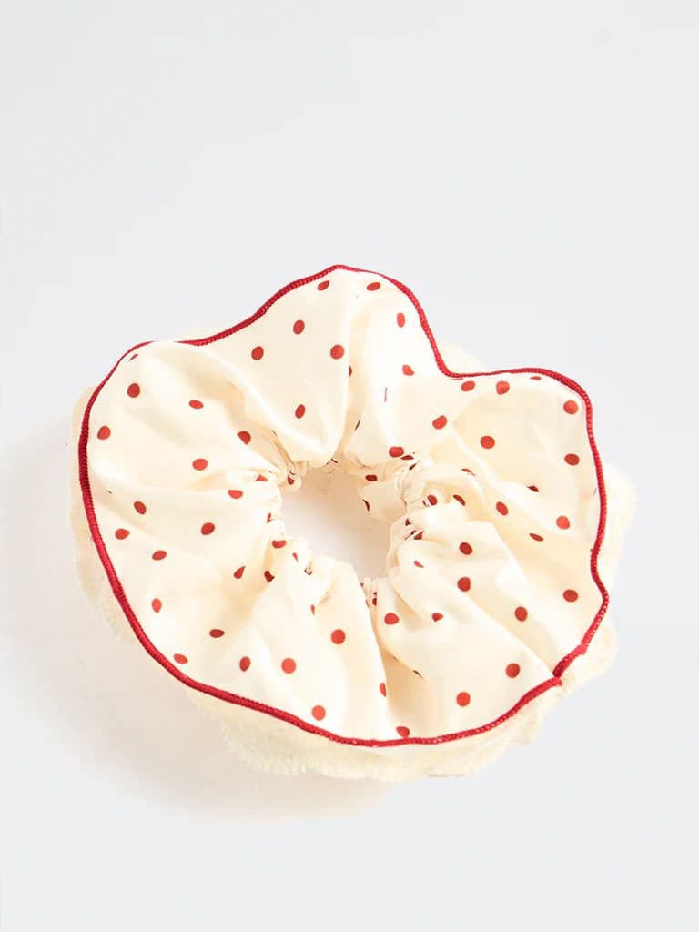 Westside Accessories Cream Polka-Dot Scrunchie — photo 2