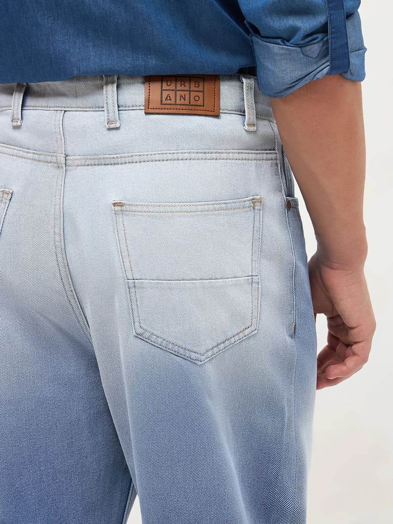 Men's Light Blue Loose Baggy Fit Heavy Washed Faded Denim Jeans Non-Stretchable — photo 6