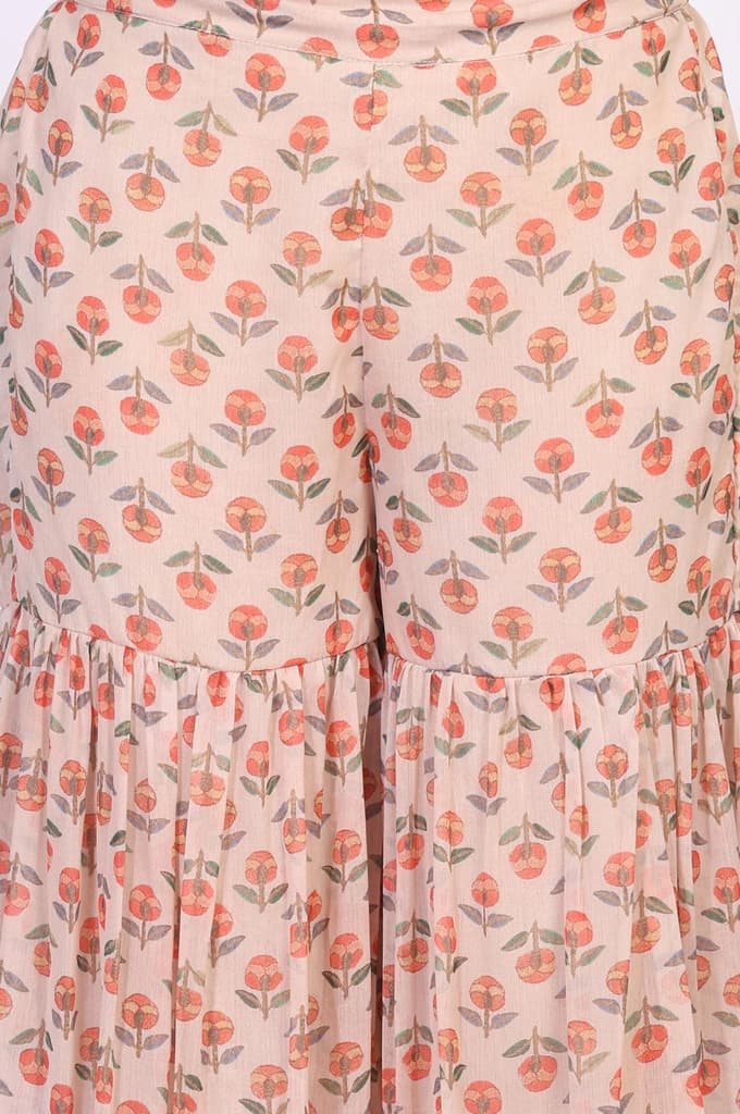 Beige Floral Embellished Peplum Chiffon Kurta with Sharara and Dupatta Set — photo 7