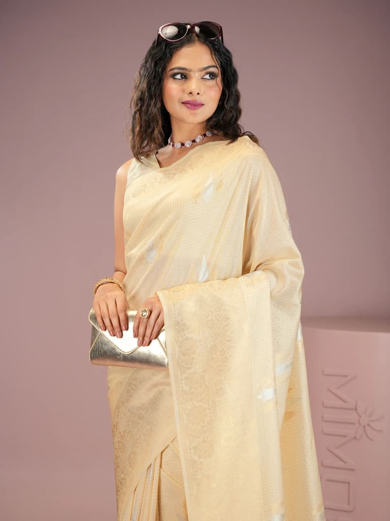 Mimosa Women's Woven Design Kasavu Style Crepe Saree With Blouse Piece : SA00001930WHFREE — White