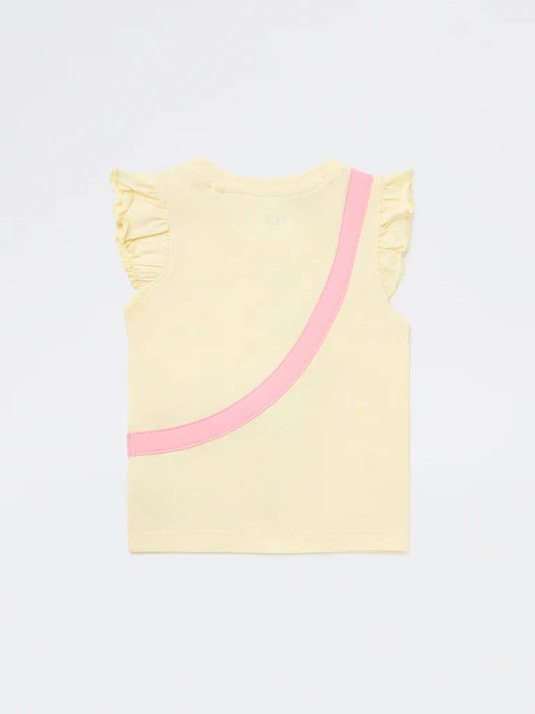 HOP Kids Girls Yellow Pouch Design Cotton Top — photo 4