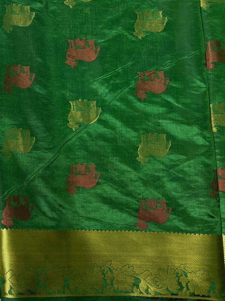 MIMOSA Women's Woven Design Banarasi Style Raw Silk Saree with Blouse Piece - Green ( SA00003136GRNFREE ) — photo 6
