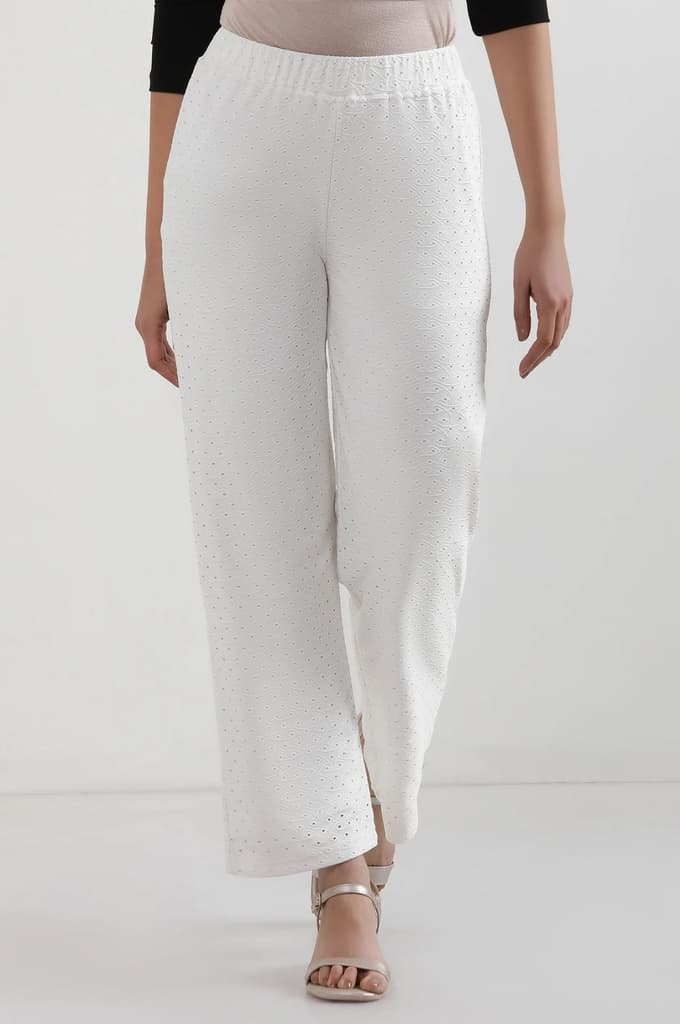 White Solid Straight Fit Palazzo With Elasticated Waist — photo 2