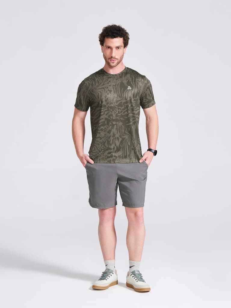 Men's Olive Printed Round Neck T-Shirt — photo 4