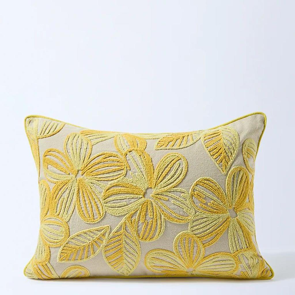 Westside Home Yellow Floral Embroidered Cushion Cover