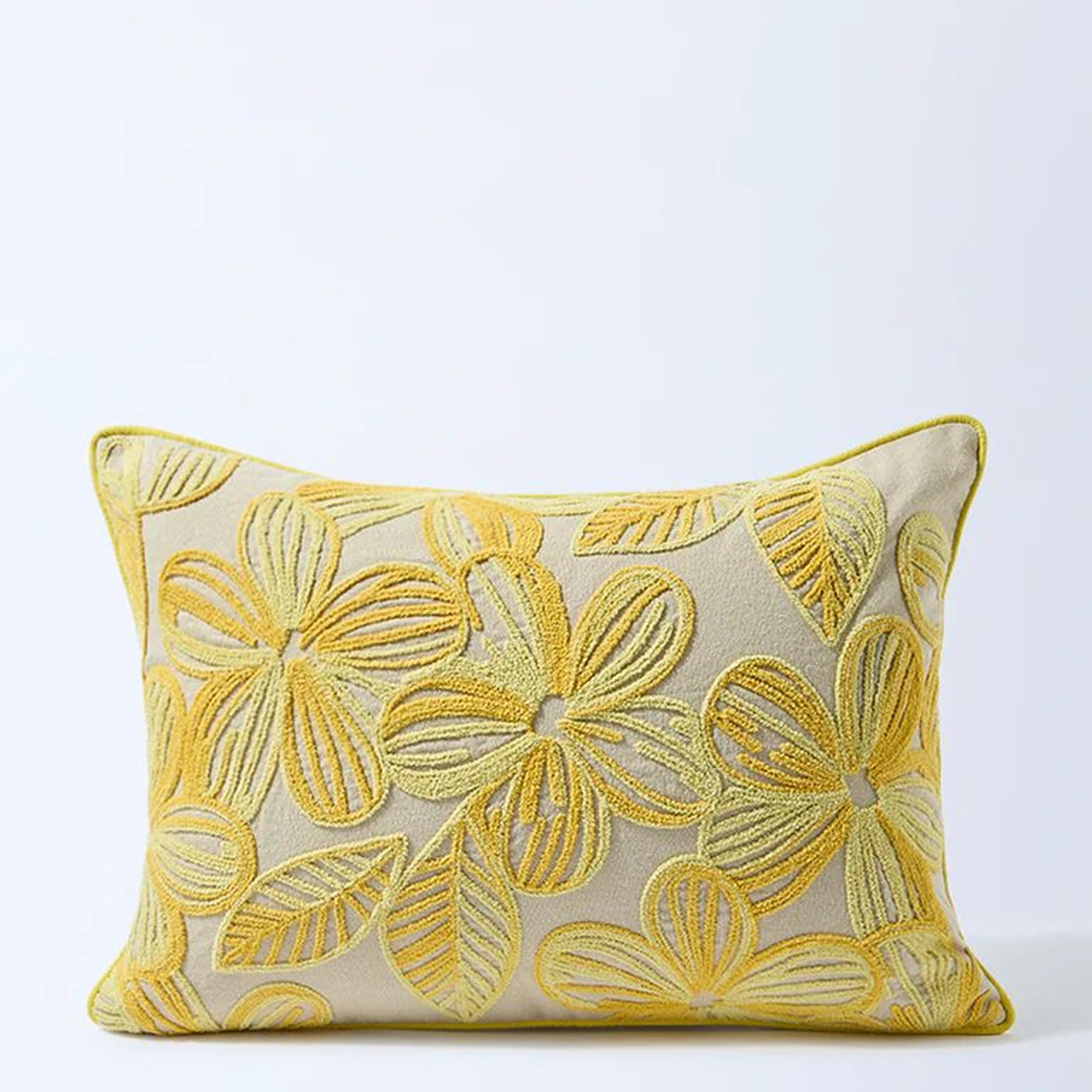 Westside Home Yellow Floral Embroidered Cushion Cover