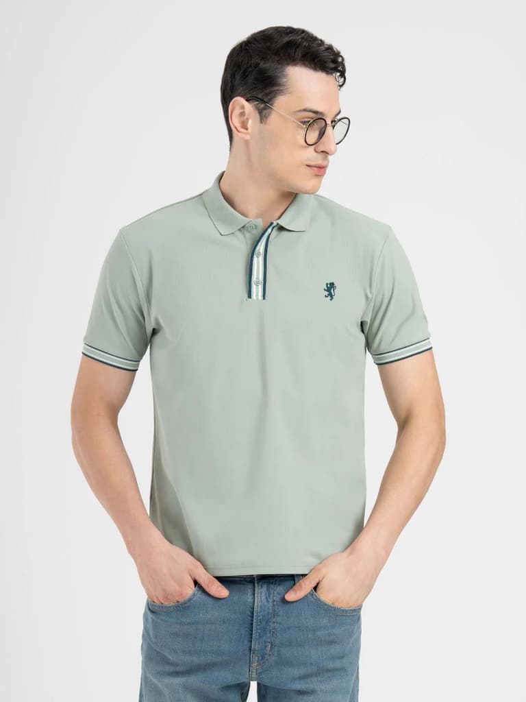 Menâ€™s Light Green Jacquard Polo T-Shirt
