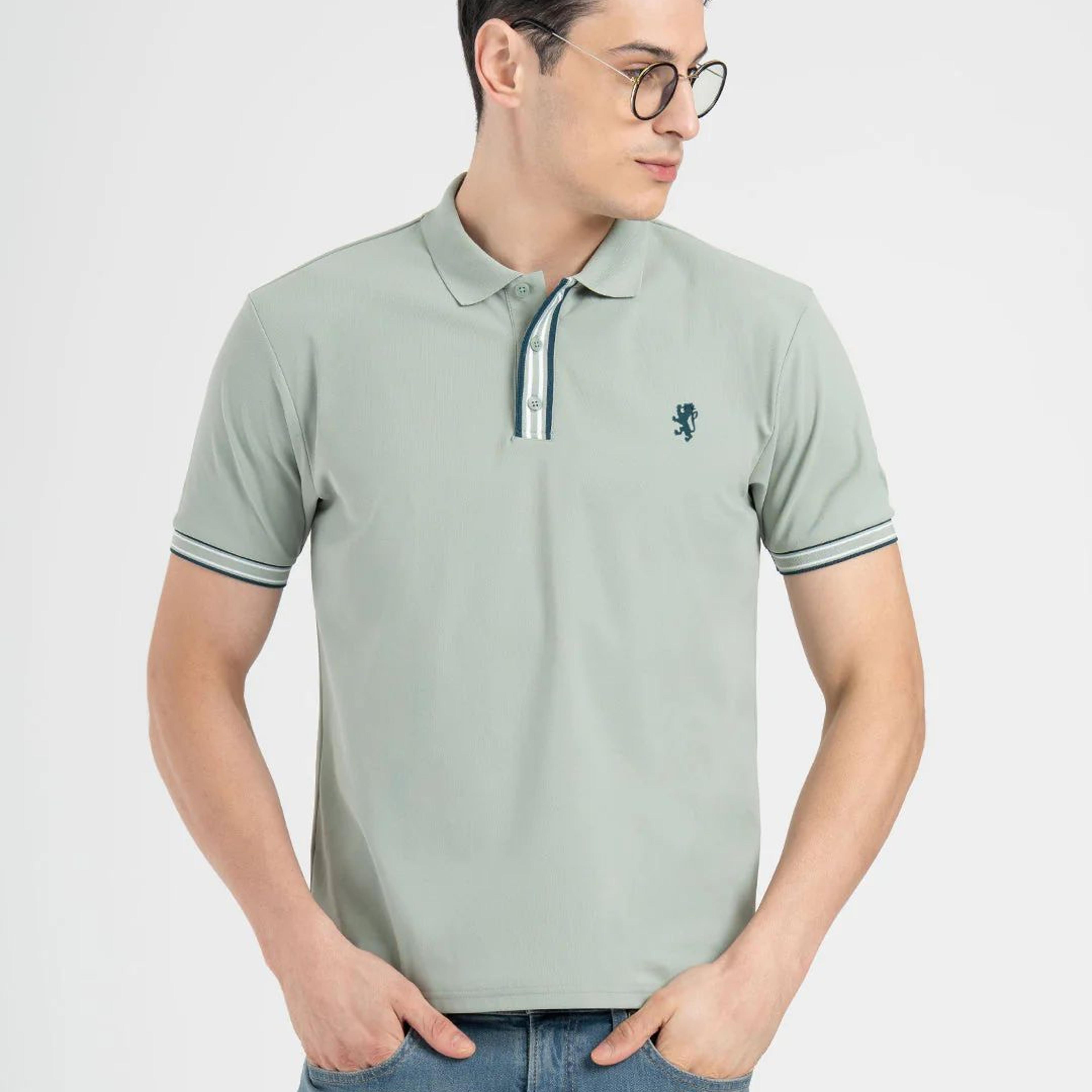 Menâ€™s Light Green Jacquard Polo T-Shirt