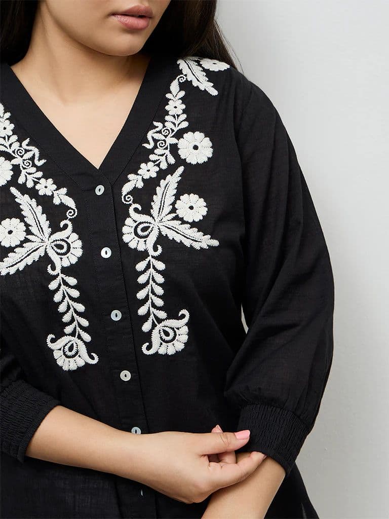 Diza Black Embroidered Cotton Tunic — photo 3