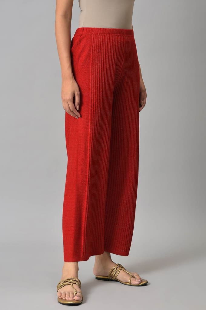 Red Solid Wide Leg Acrylic Palazzo With Elasticated Waist — photo 4