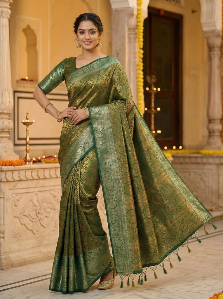 MIMOSA Women's Woven Design Banarasi Style Art Silk Saree with Blouse Piece - Green ( SA00003133GRNFREE ) — photo 2