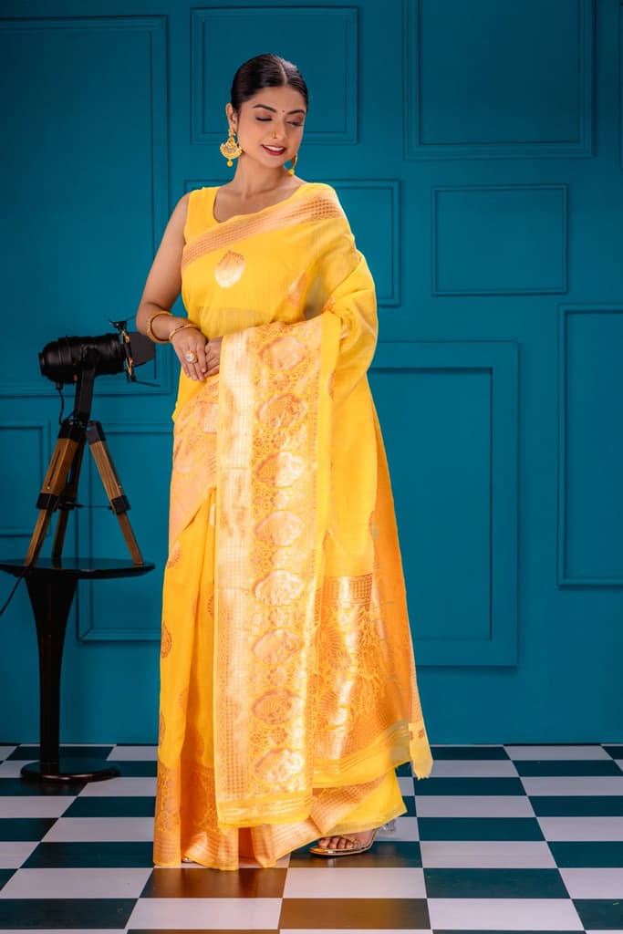 Mimosa Women's Woven Design Banarasi Style Art Silk Saree With Blouse Piece : SA00001754GDFREE — photo 4