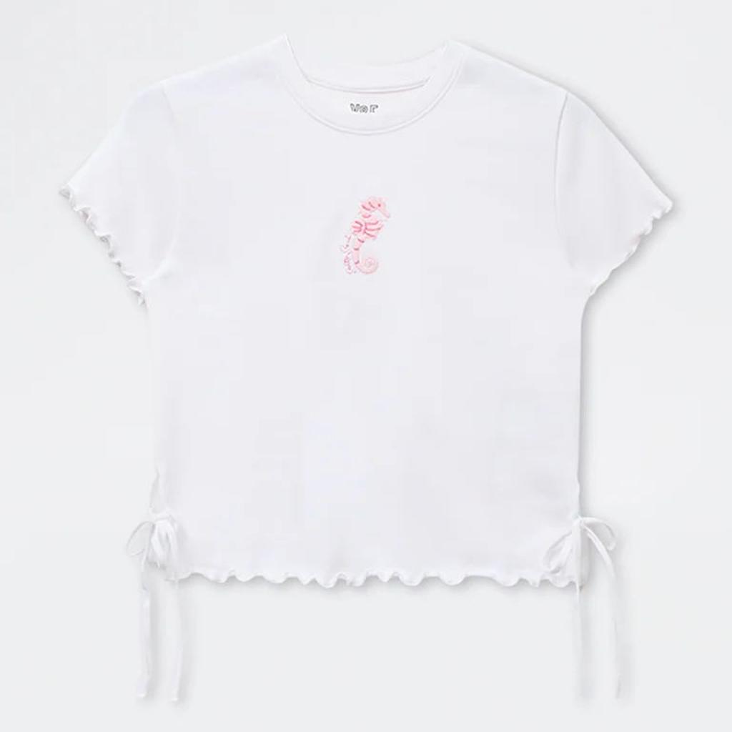 Y&F Kids Girls White Embroidered Cotton-Blend T-Shirt