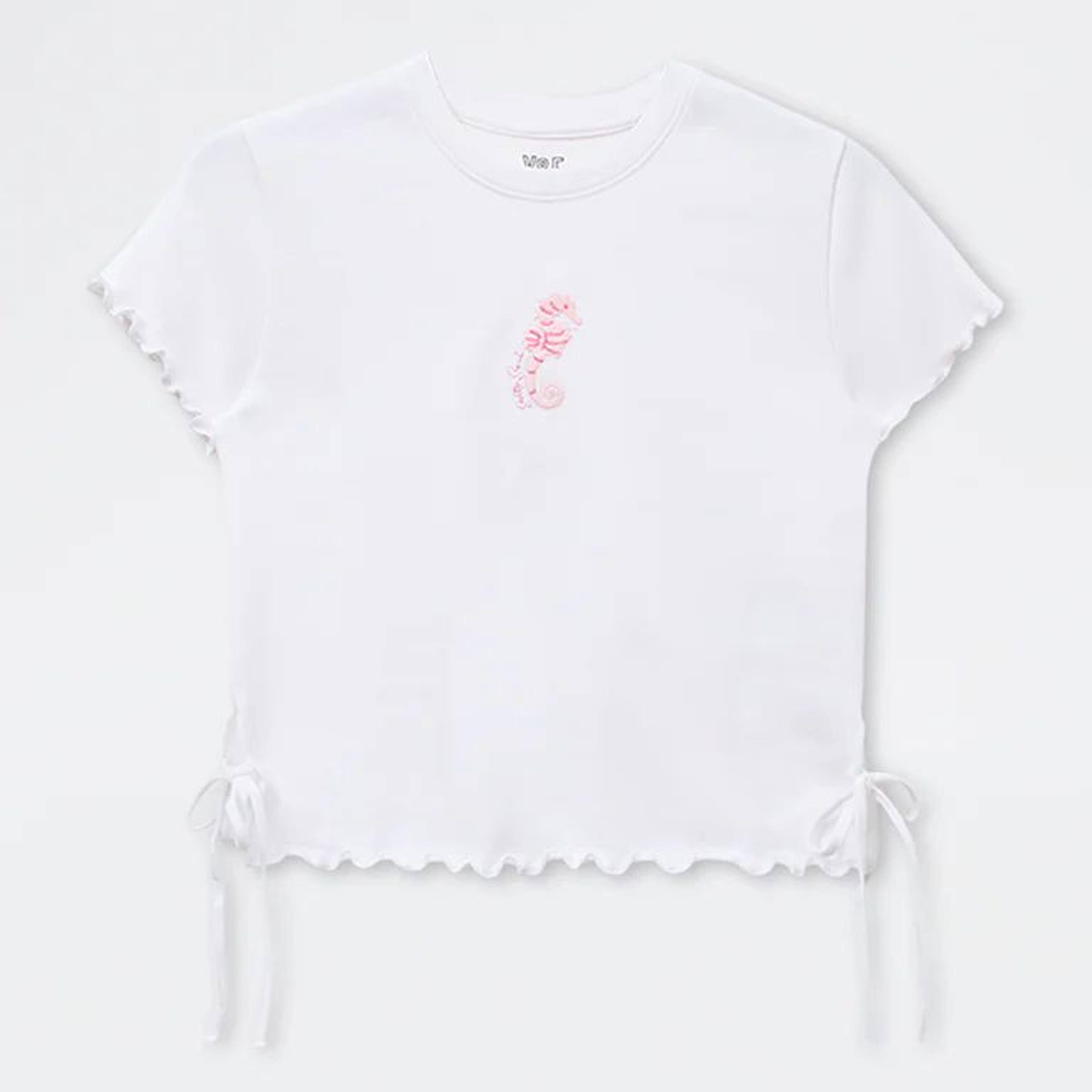 Y&F Kids Girls White Embroidered Cotton-Blend T-Shirt