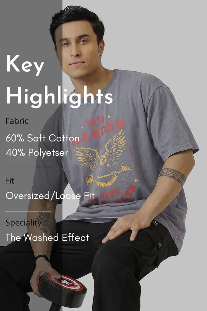 Push Harder Washed Oversized T-shirt Light Grey — photo 6