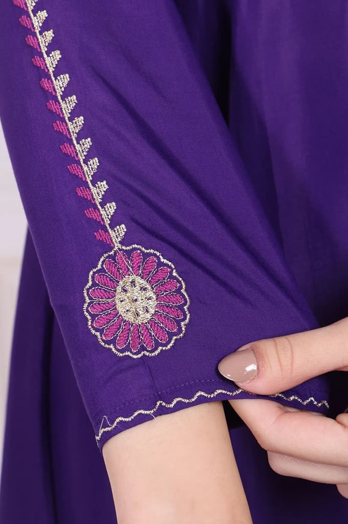 Purple Embroidered Anarkali Kurta with Parallel Pant and Dupatta Set — photo 7