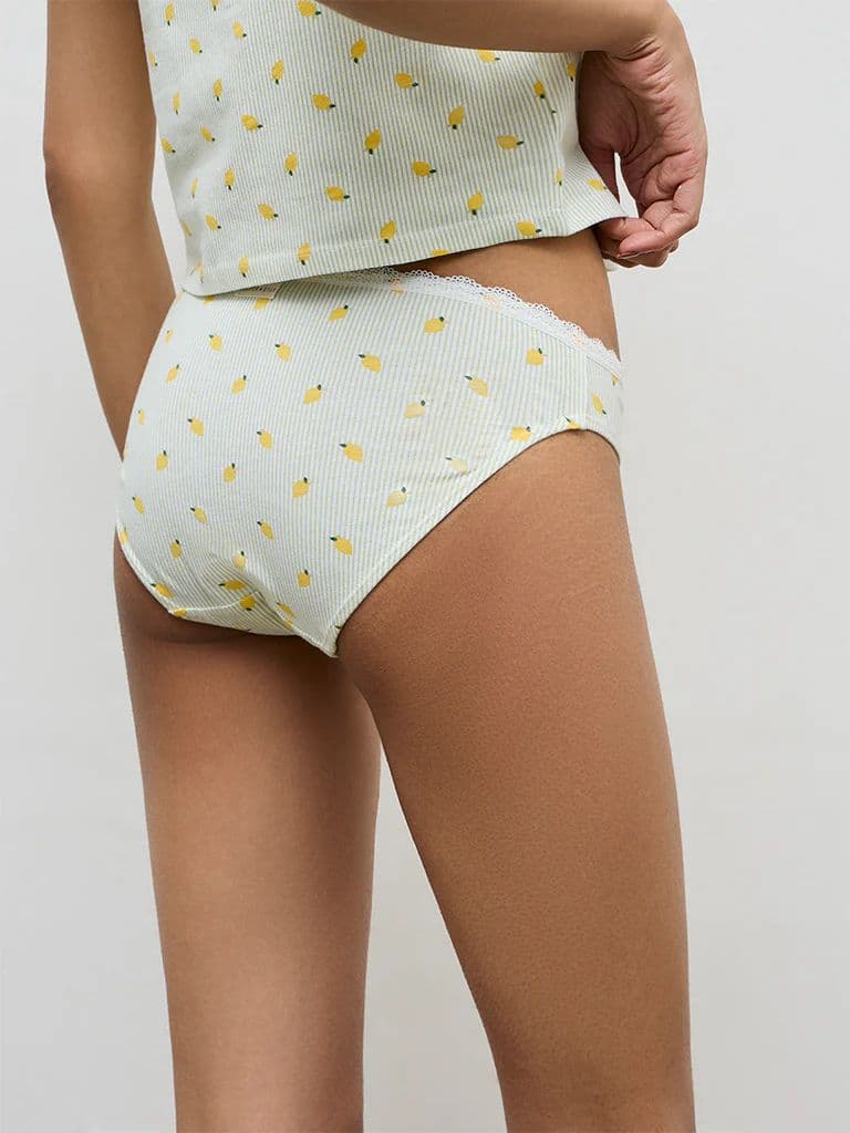 Superstar White Printed Ribbed Cotton-Blend Bikini Briefs — photo 4