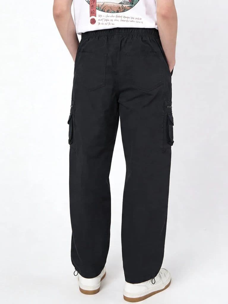 Y&F Kids Boys Black Mid-Rise Cotton-Blend Cargo Pants — photo 2