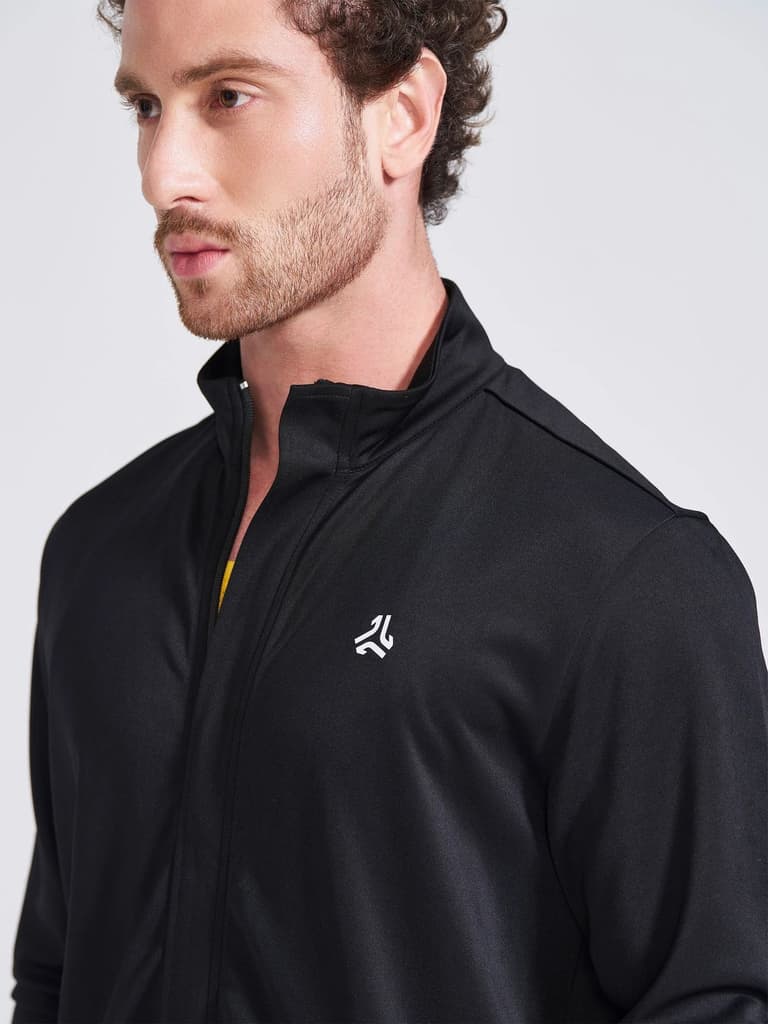 Men's Black Solid Stand Collar Jacket — photo 2