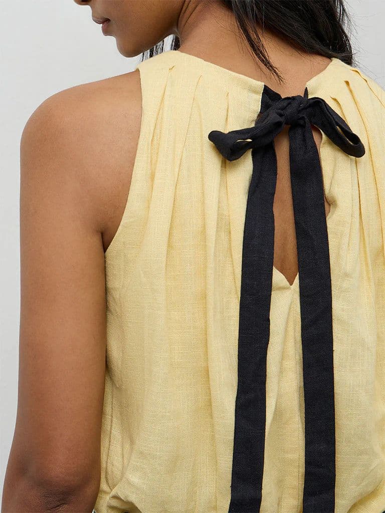 LOV Yellow Solid Linen-Blend Top — photo 3