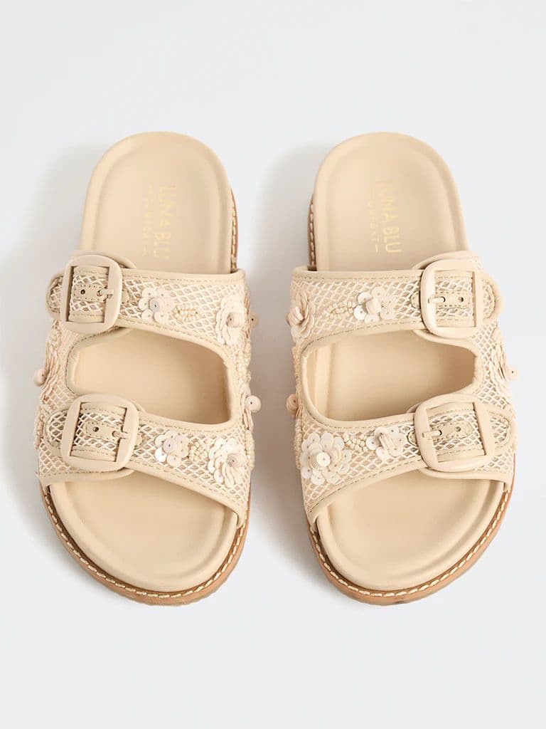 LUNA BLU Cream Embellished Double-Strap Sandals — photo 2