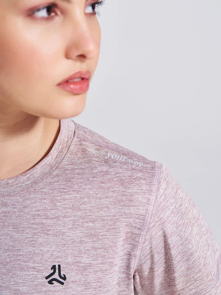 Women's Mauve Self Design Round Neck T-Shirt — photo 3
